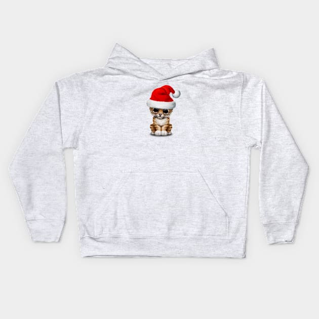 Cute Tiger Cub Wearing a Santa Hat Kids Hoodie by jeffbartels